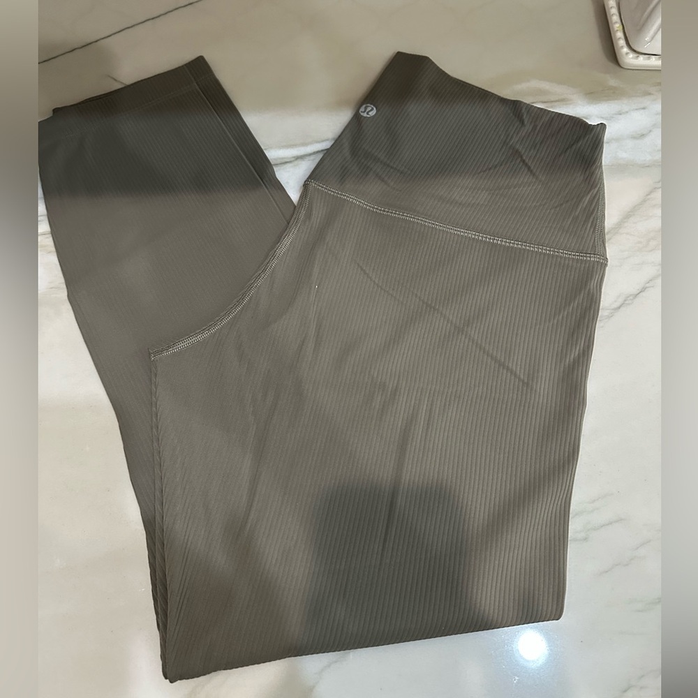 Lululemon align ribbed crop legging khaki color size 12 Mint Condition